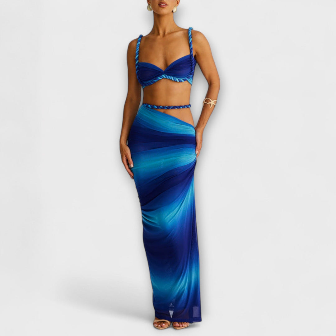 Jane - Šik Gradient Pleteni Crop Top &amp; Overskirt Duo