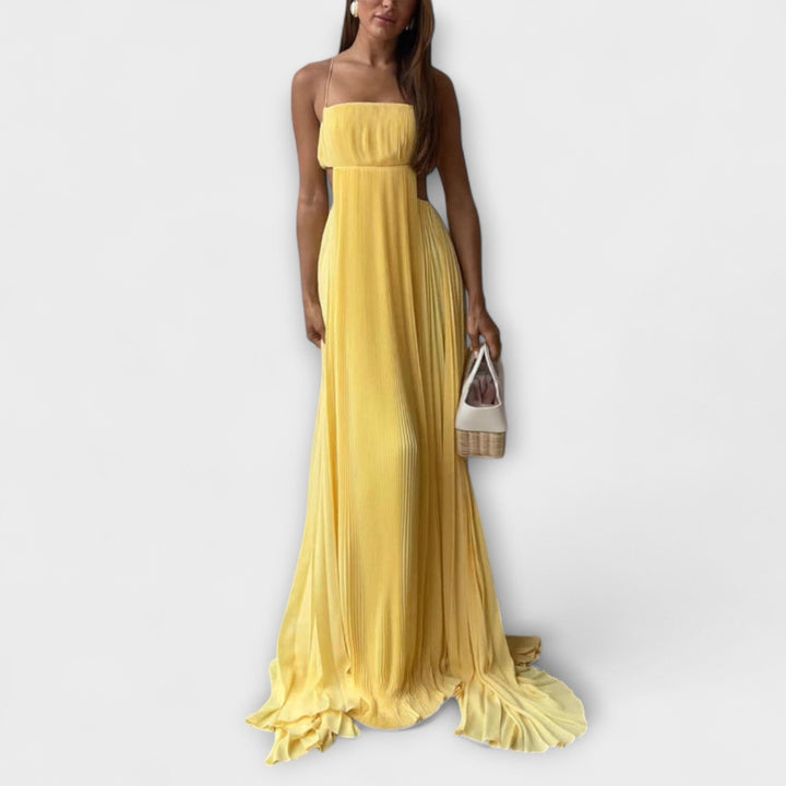 Mireille - Elegantna Plisirana Cutout Maxi Haljina