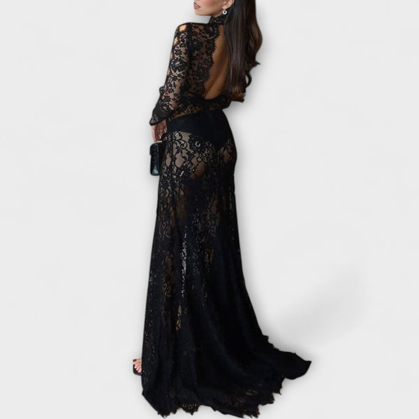 Azalee - Midnight Elegance Transparentni Izrezani Dugi Rukav Stretch Maxikleid