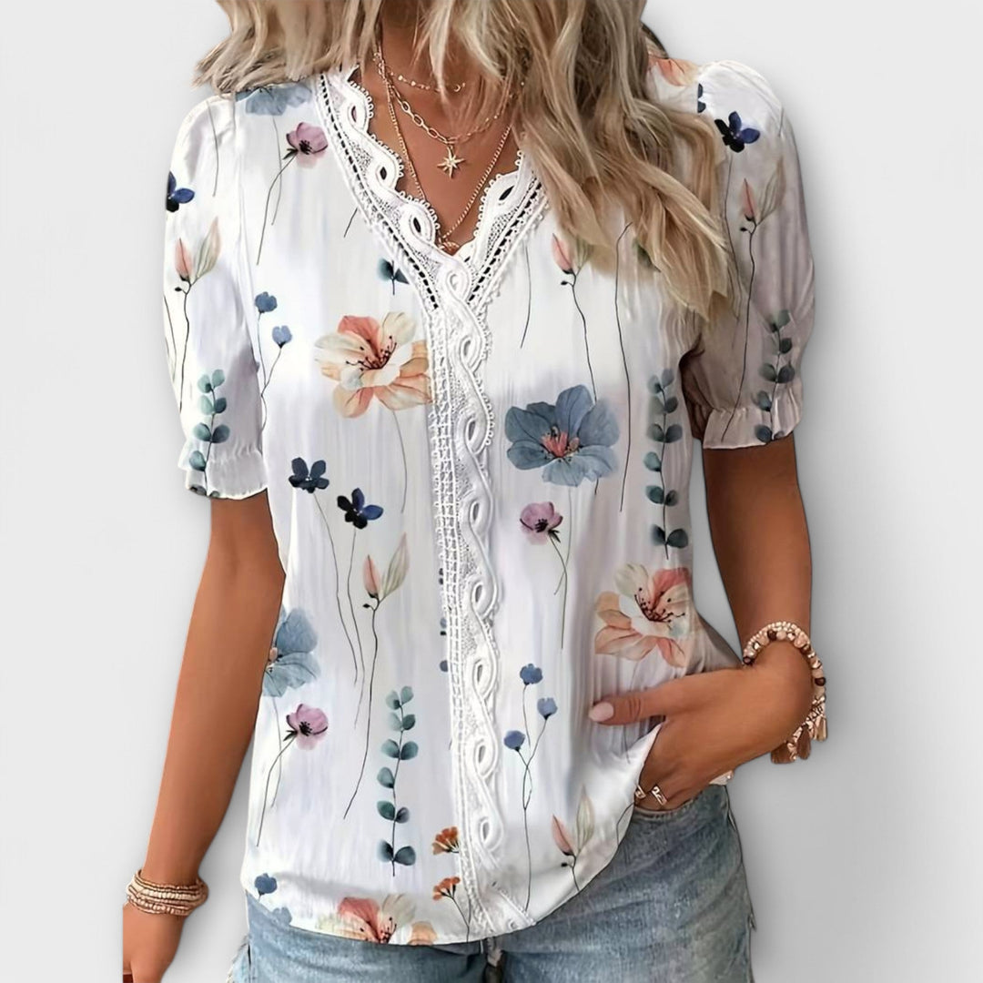 Emily - Modrna bluza s oštrim izrezom