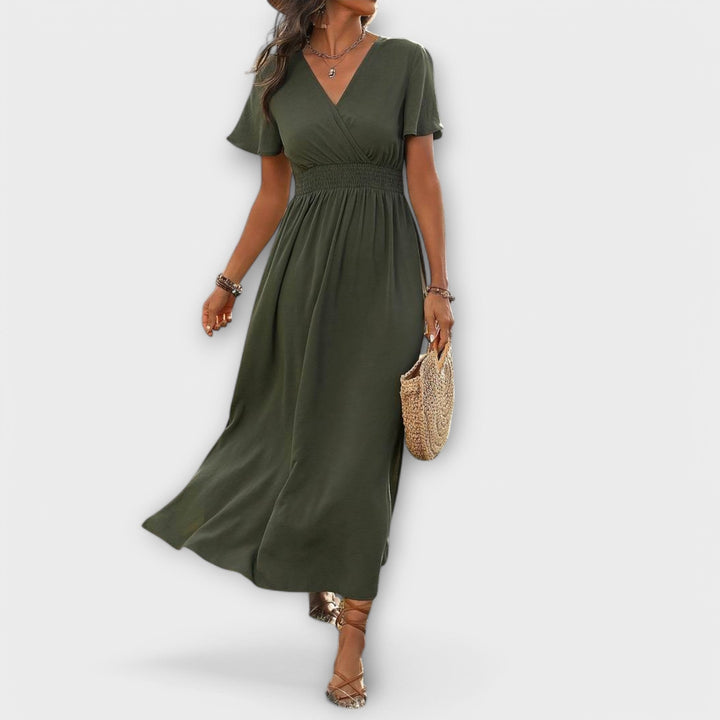 Heather - Elegantna Boho haljina s V-izrezom i dugim rukavima