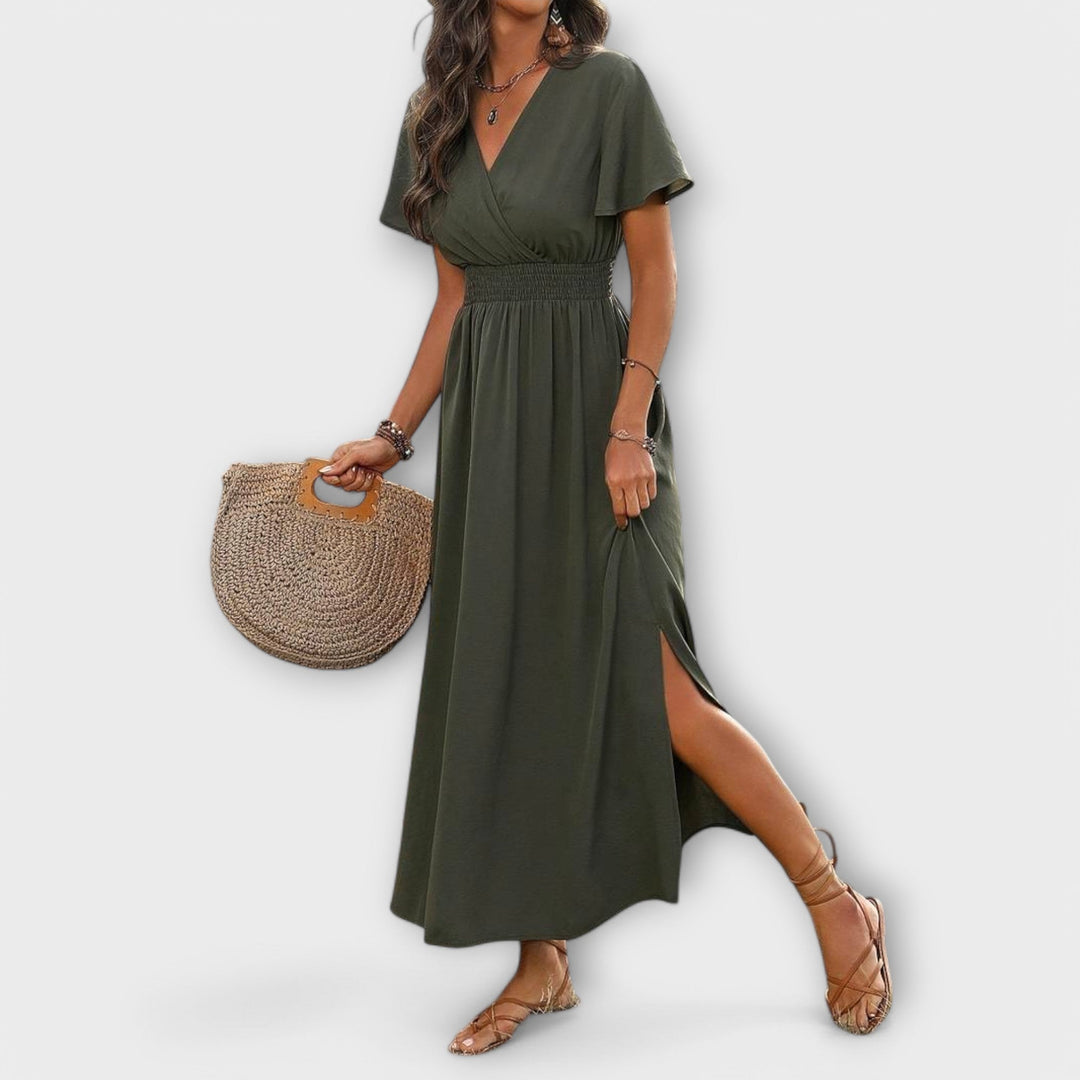 Heather - Elegantna Boho haljina s V-izrezom i dugim rukavima