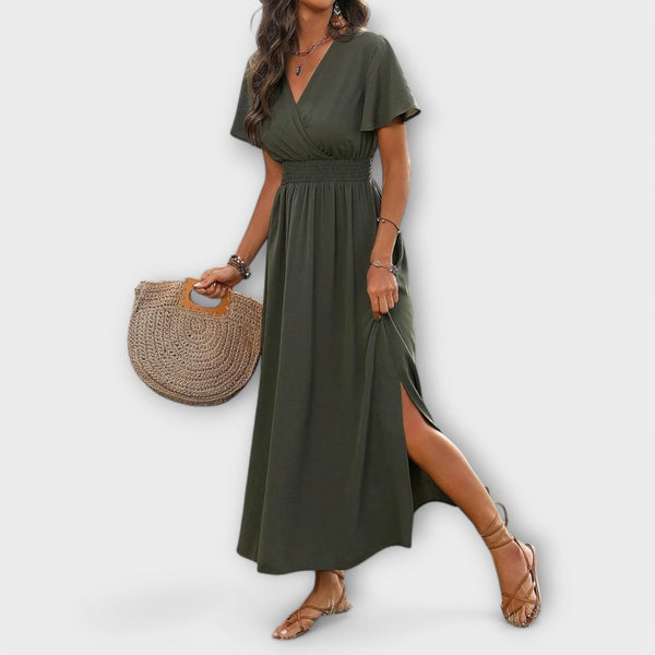 Heather - Elegantna Boho haljina s V-izrezom i dugim rukavima