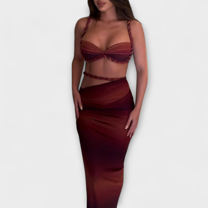 Jane - Šik Gradient Pleteni Crop Top &amp; Overskirt Duo