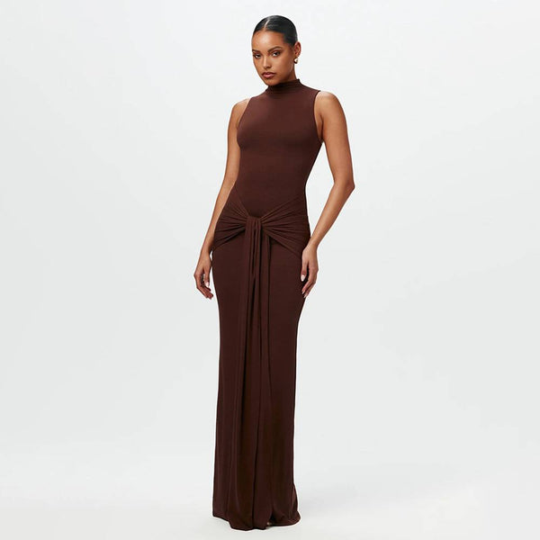 Calista - Elegantna maxi haljina s čipkastim čvorovima od lepršavog šifona