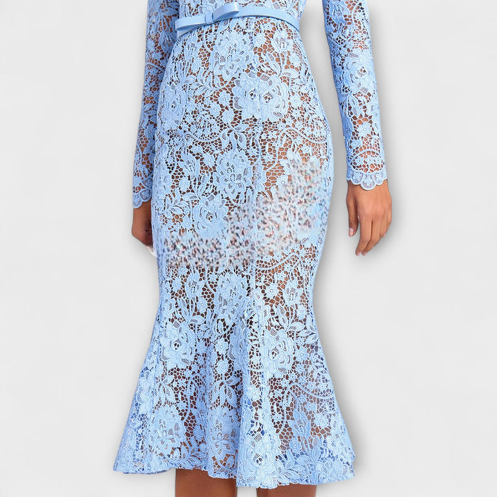 Freya - Elegantna Midi haljina od cvjetne čipke 