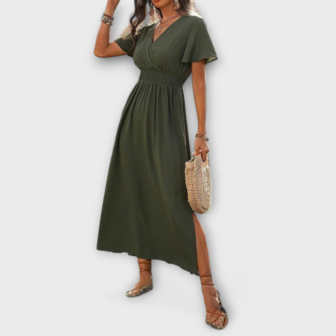 Heather - Elegantna Boho haljina s V-izrezom i dugim rukavima