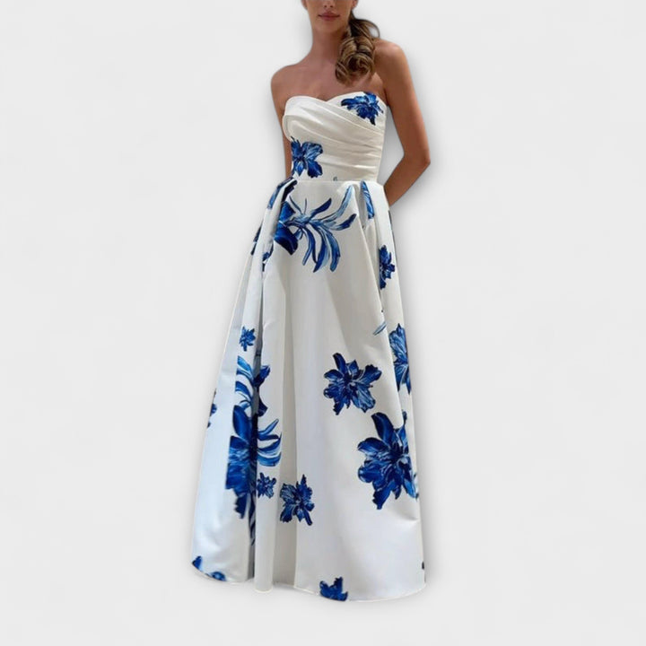 Rosalie - Elegantna maksi haljina sa cvjetnim uzorkom i otvorenim ramenima
