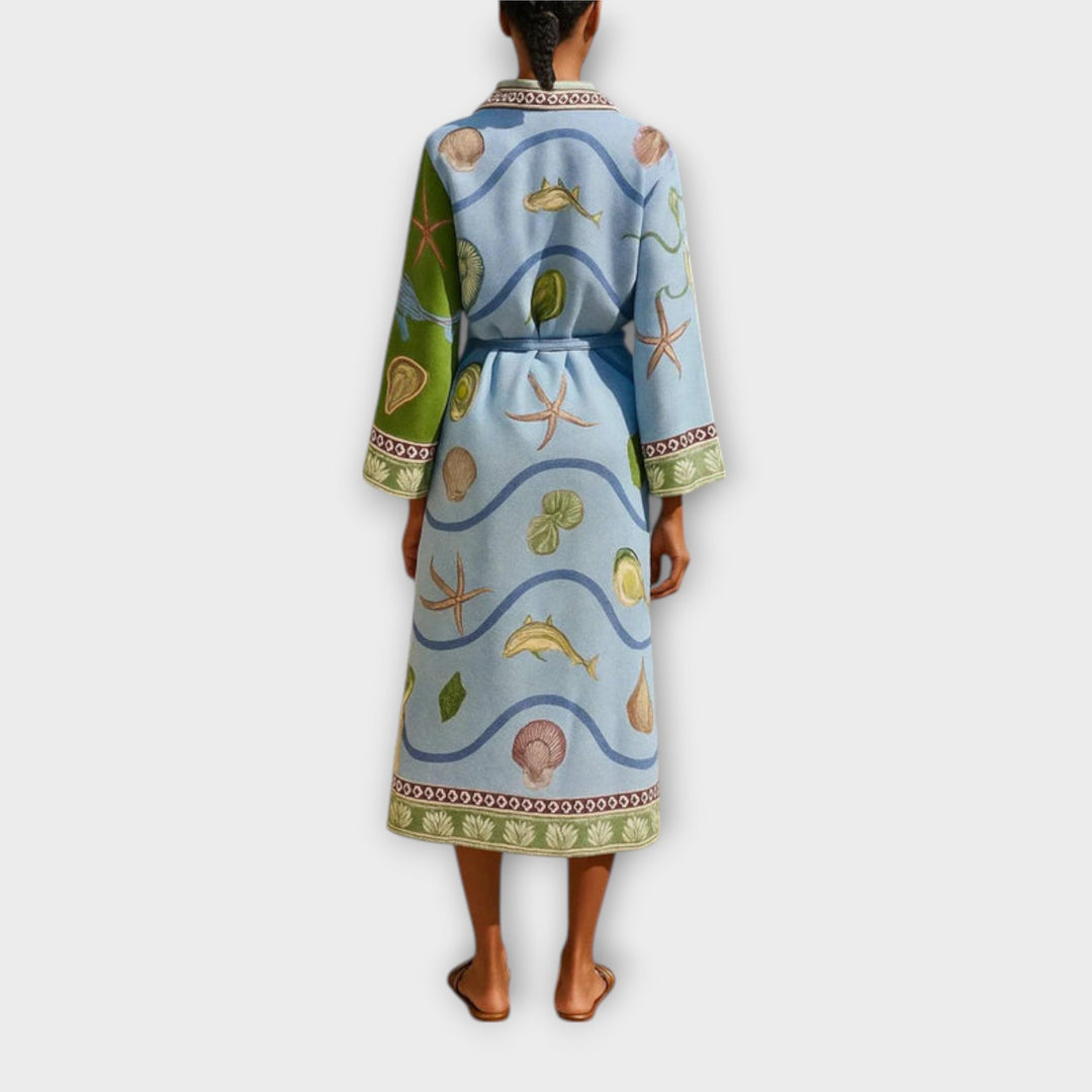 Jule - Tiskana Twill Midi Haljina s Remenom