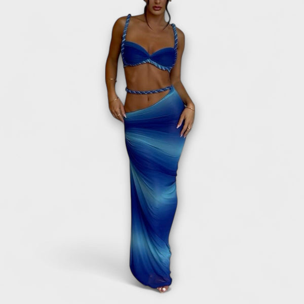 Jane - Šik Gradient Pleteni Crop Top & Overskirt Duo