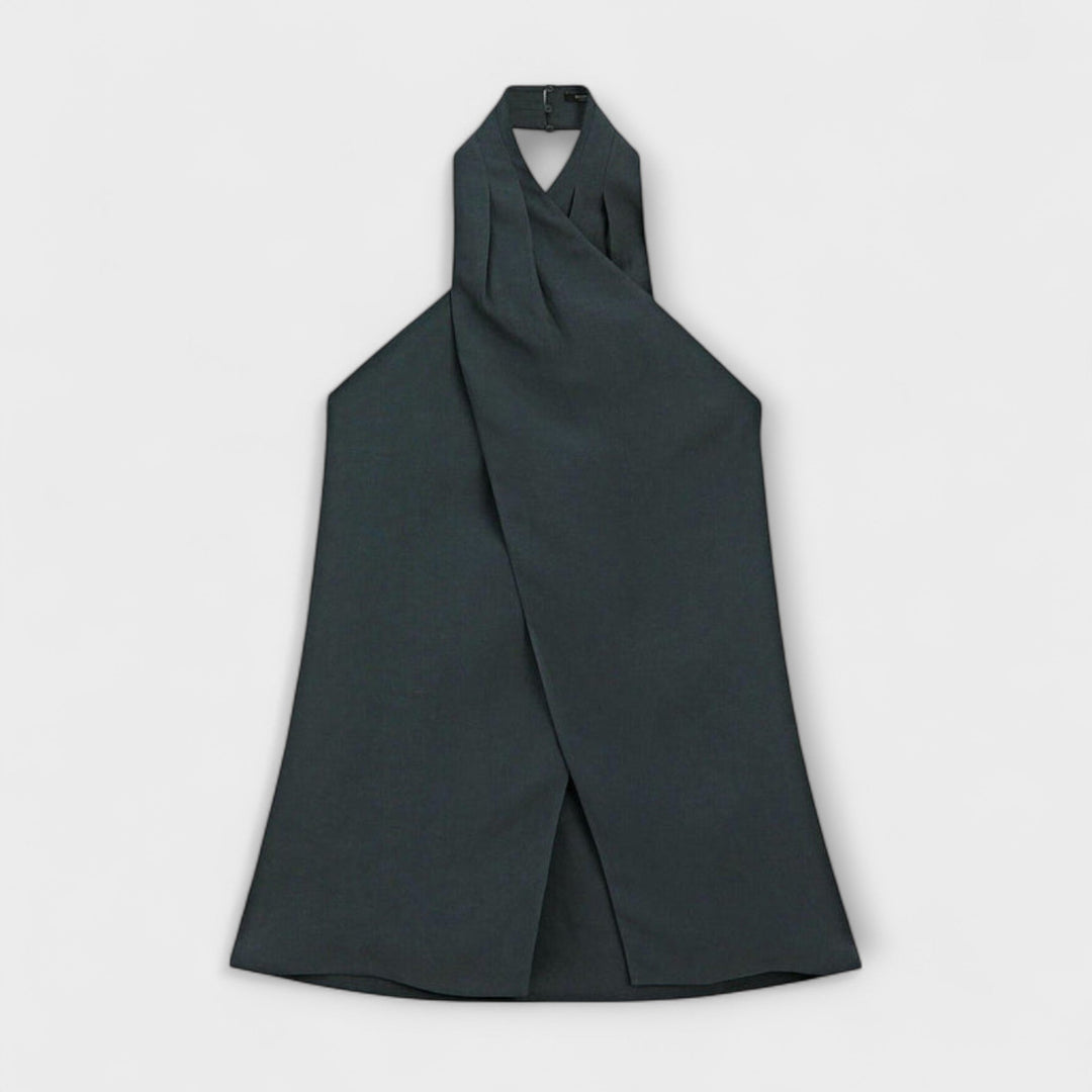 Hannah - Plavi Halter Neck Top s Izrezom na Leđima