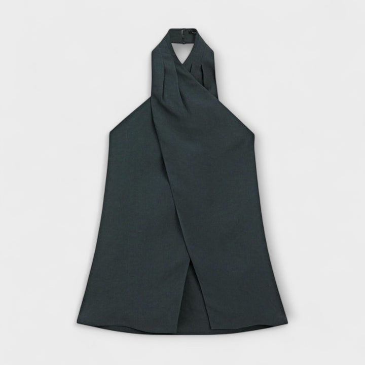 Hannah - Plavi Halter Neck Top s Izrezom na Leđima
