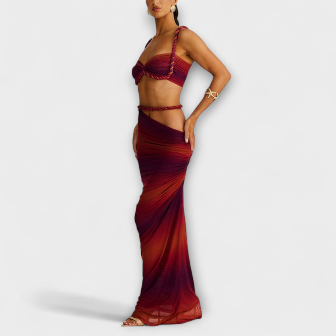 Jane - Šik Gradient Pleteni Crop Top &amp; Overskirt Duo