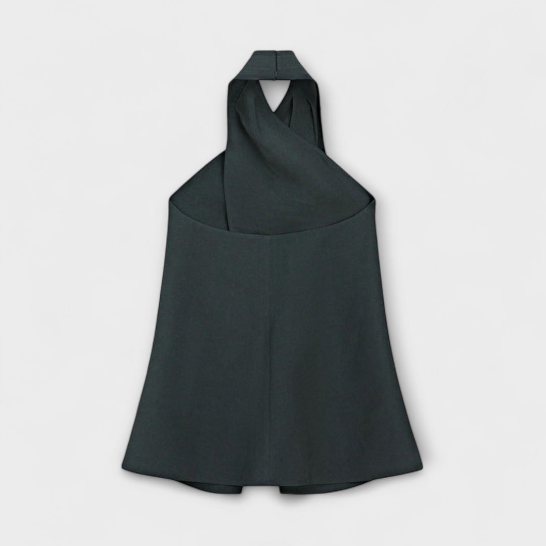 Hannah - Plavi Halter Neck Top s Izrezom na Leđima