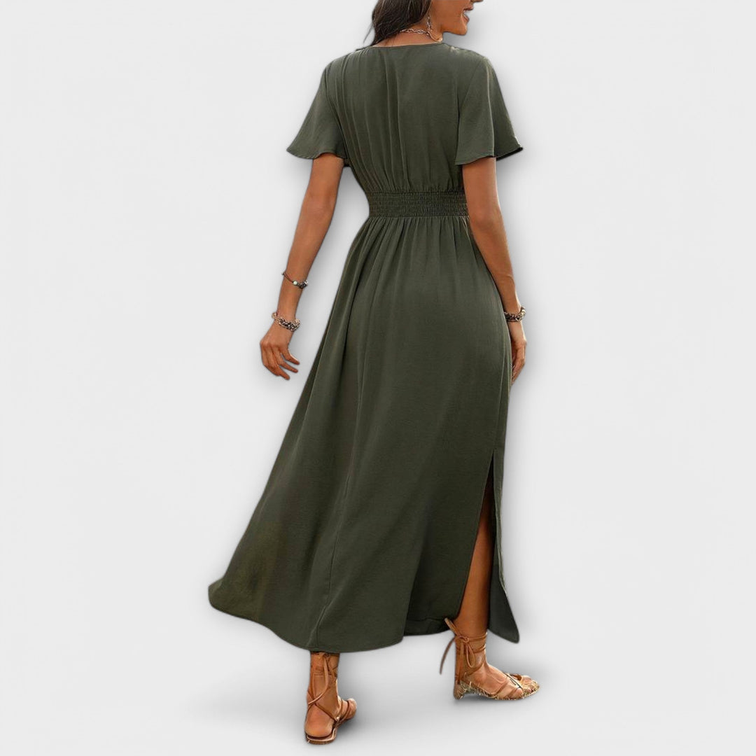 Heather - Elegantna Boho haljina s V-izrezom i dugim rukavima