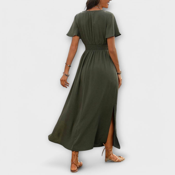 Heather - Elegantna Boho haljina s V-izrezom i dugim rukavima