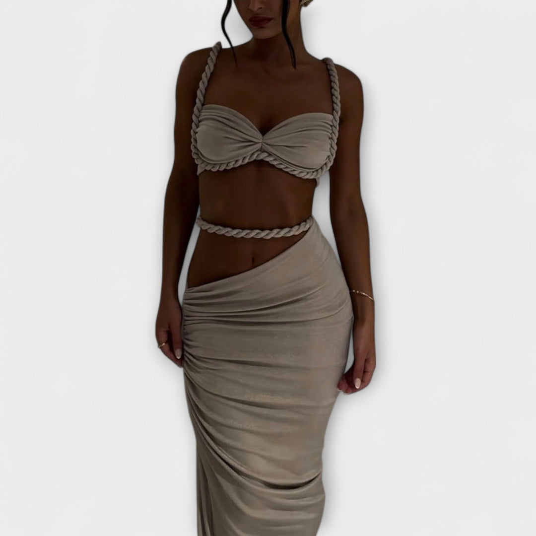 Jane - Šik Gradient Pleteni Crop Top &amp; Overskirt Duo