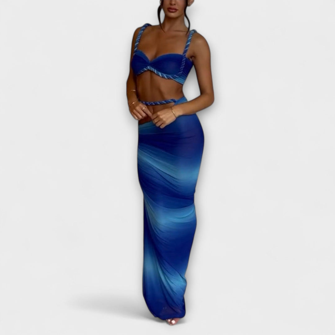 Jane - Šik Gradient Pleteni Crop Top &amp; Overskirt Duo