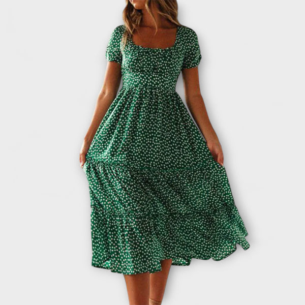 Vintage cvjetni uzorak Puffärmel Maxikleid 