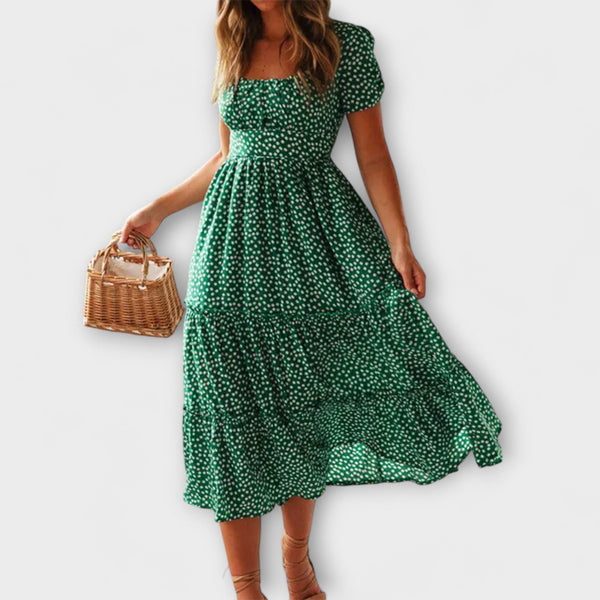 Vintage cvjetni uzorak Puffärmel Maxikleid 