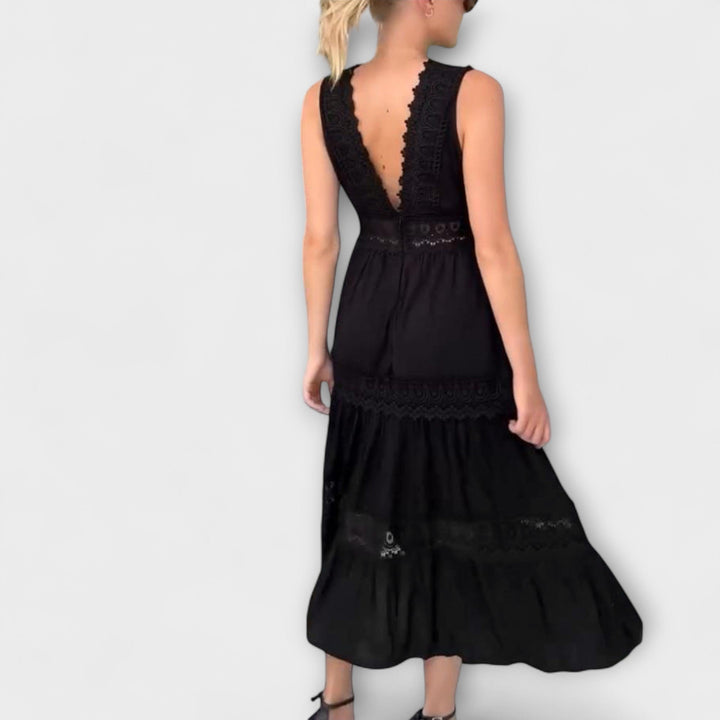 Aurélie - Elegantna haljina s V-izrezom i čipkom