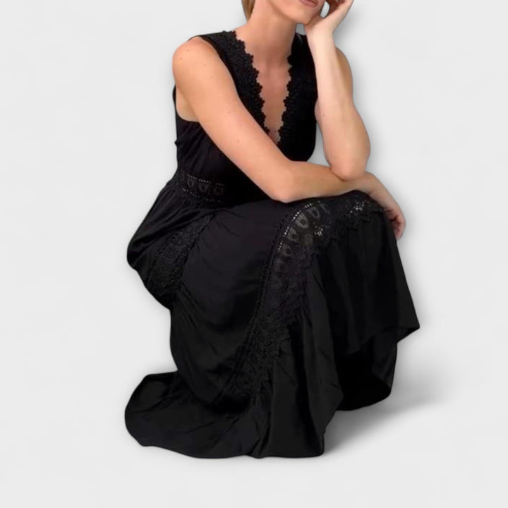 Aurélie - Elegantna haljina s V-izrezom i čipkom