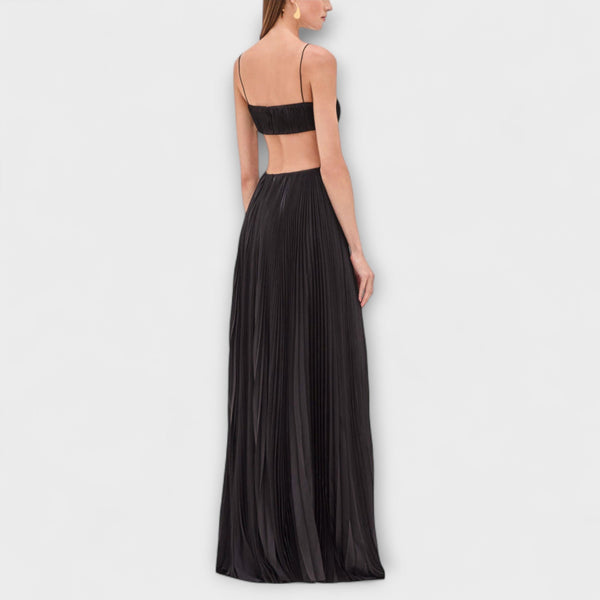 Mireille - Elegantna Plisirana Cutout Maxi Haljina