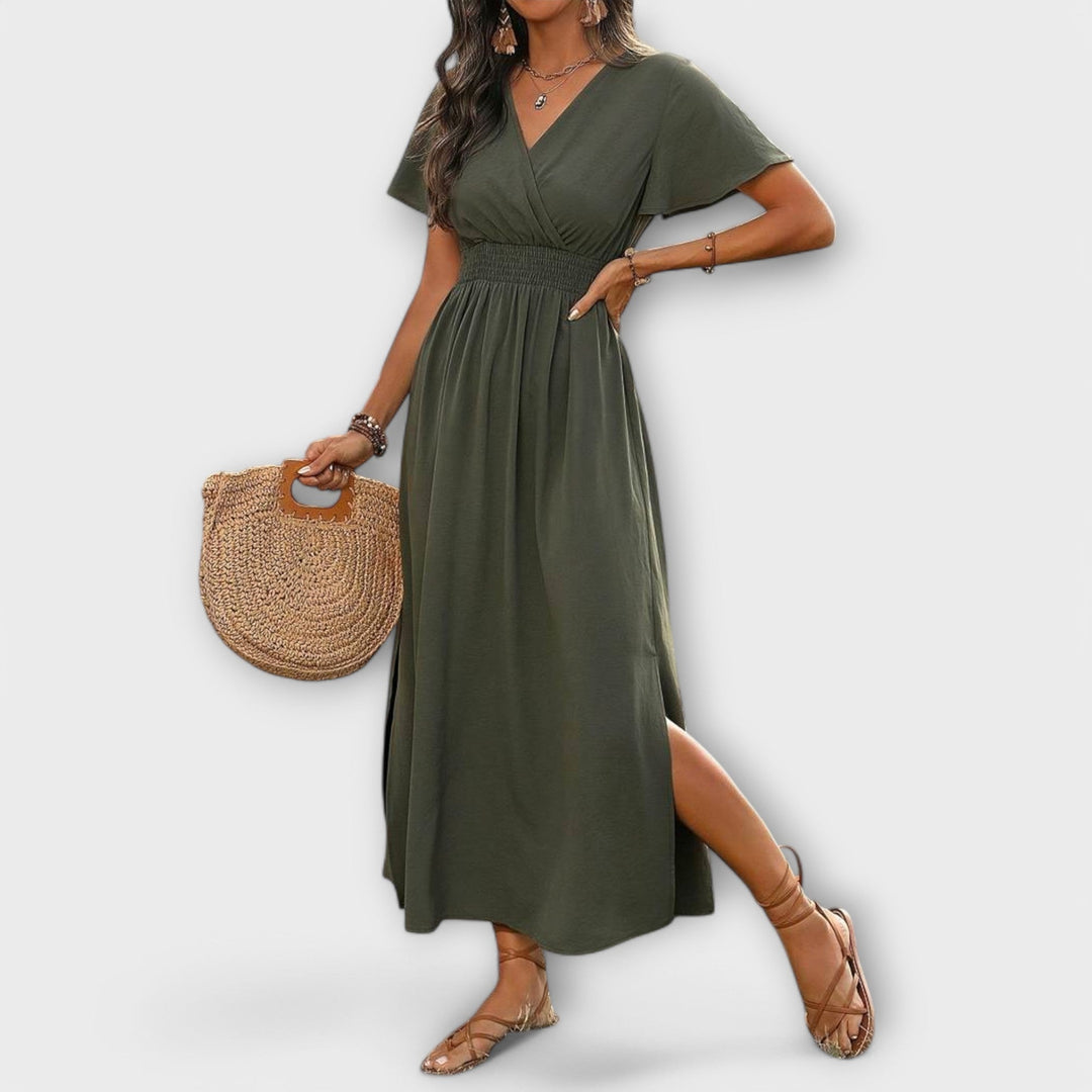 Heather - Elegantna Boho haljina s V-izrezom i dugim rukavima