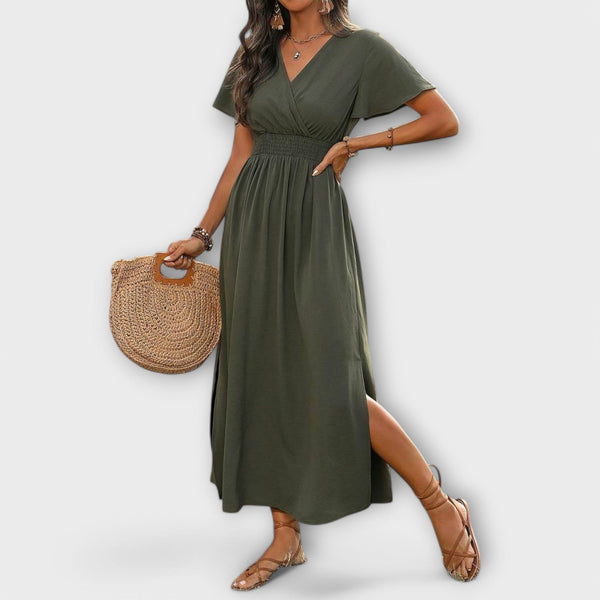 Heather - Elegantna Boho haljina s V-izrezom i dugim rukavima