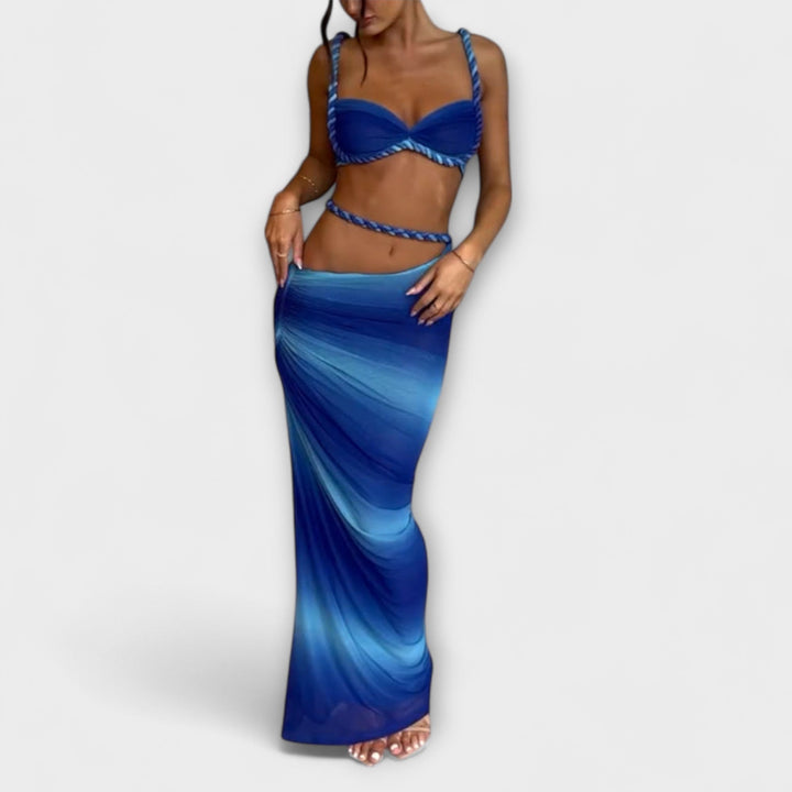Jane - Šik Gradient Pleteni Crop Top &amp; Overskirt Duo