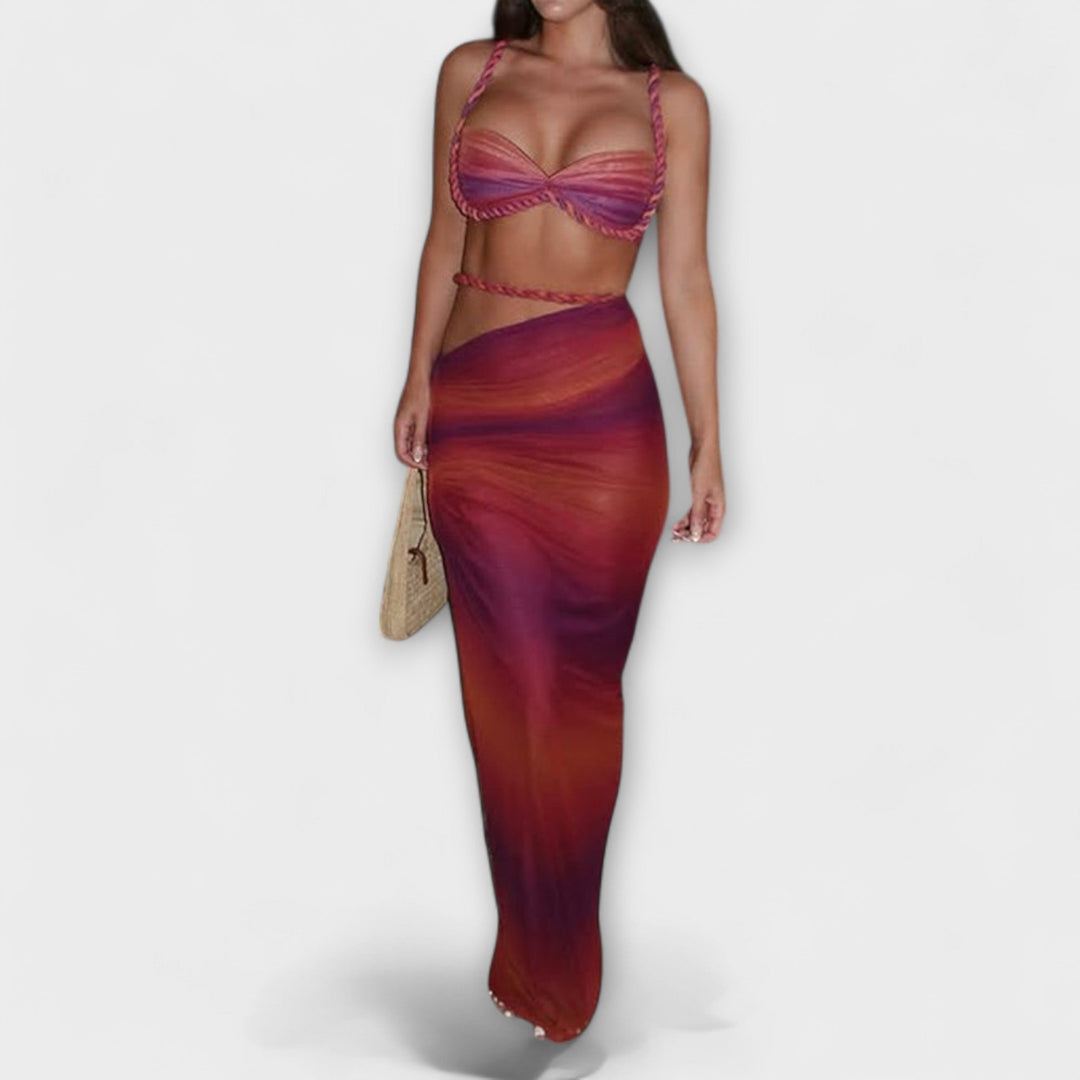 Jane - Šik Gradient Pleteni Crop Top &amp; Overskirt Duo
