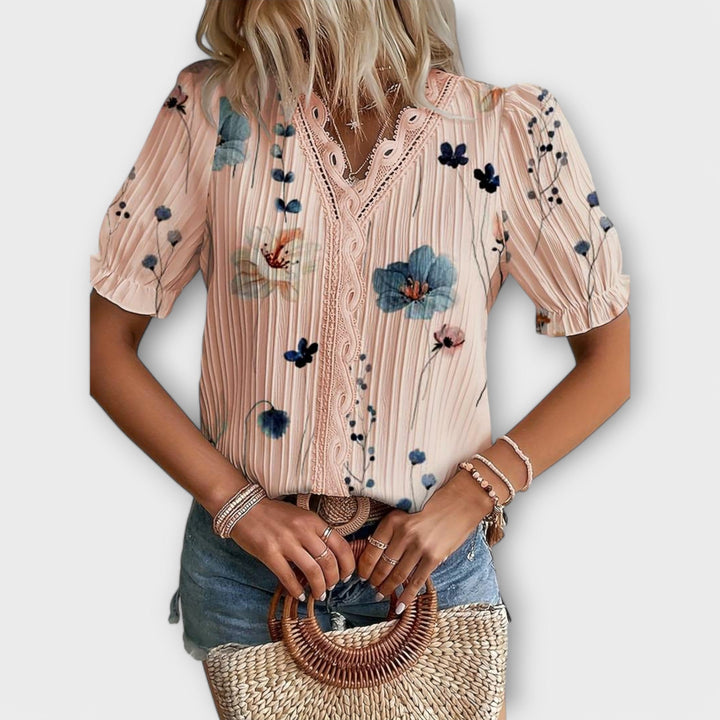 Emily - Modrna bluza s oštrim izrezom