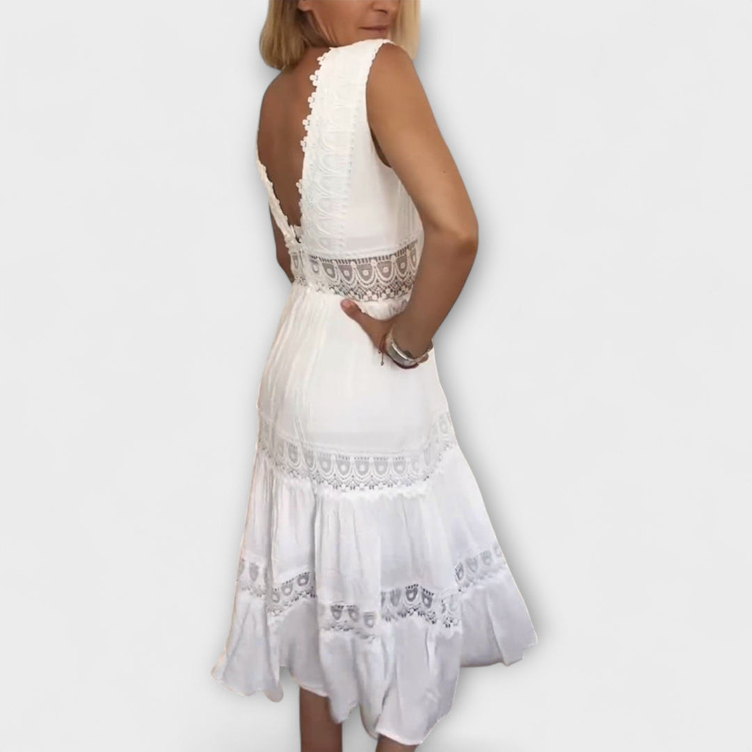 Aurélie - Elegantna haljina s V-izrezom i čipkom
