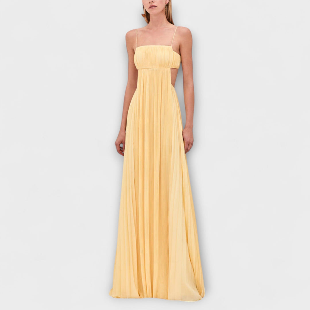 Mireille - Elegantna Plisirana Cutout Maxi Haljina