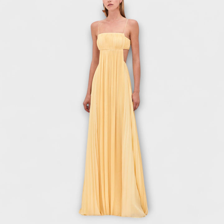 Mireille - Elegantna Plisirana Cutout Maxi Haljina