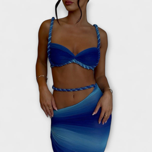 Jane - Šik Gradient Pleteni Crop Top & Overskirt Duo