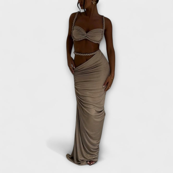 Jane - Šik Gradient Pleteni Crop Top &amp; Overskirt Duo